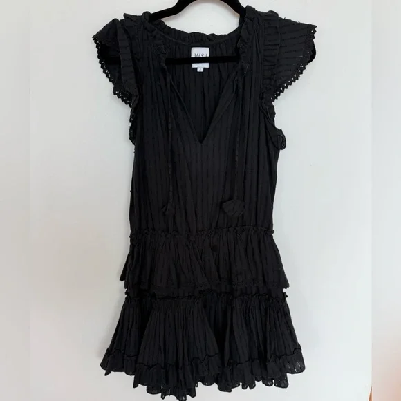 Misa Los Angeles Lilian Black Ruffled Mini Dress size Small - Picture 2 of 5